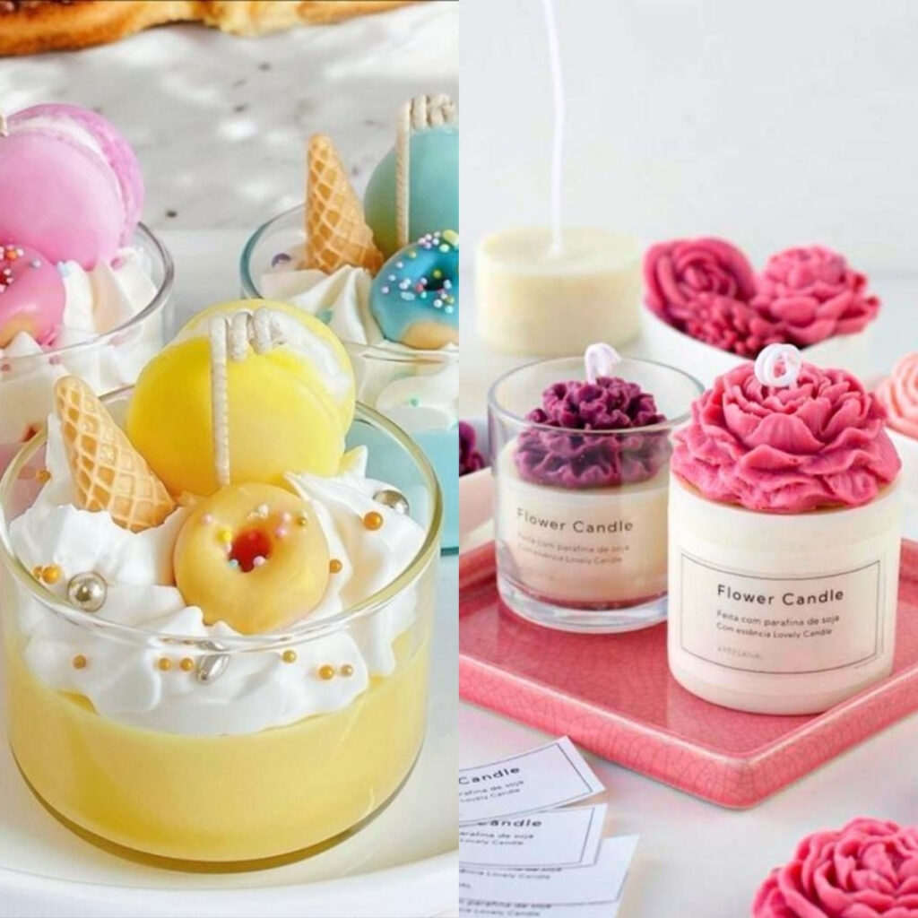 Velas artesanales estilo postre, perfectas para el Día de la Madre. Curso PDF de creación de velas.